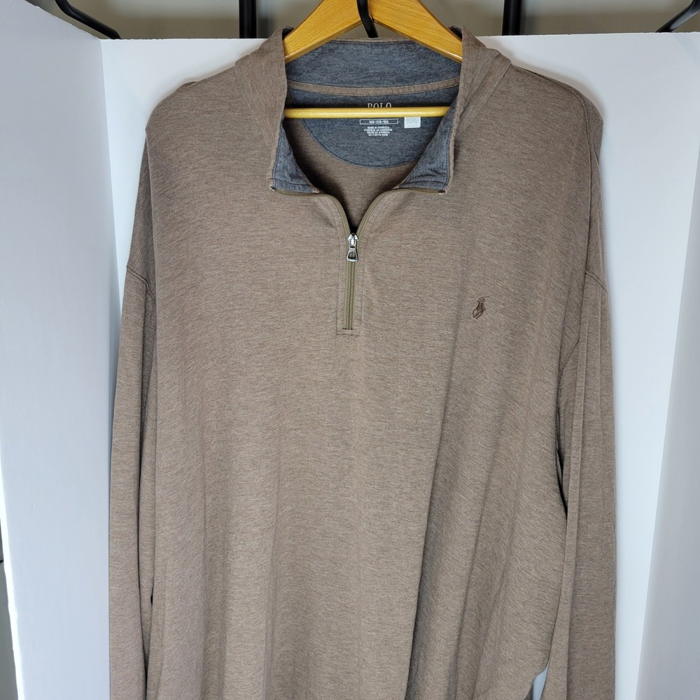 Polo Ralph Lauren Mens 5XB Quarter Zip Pullover Heather Tan Brown Pony Logo